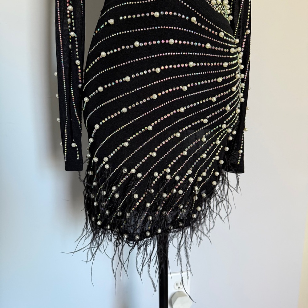 Black Embellished Deep V Mini Dress - Picture 5 of 14
